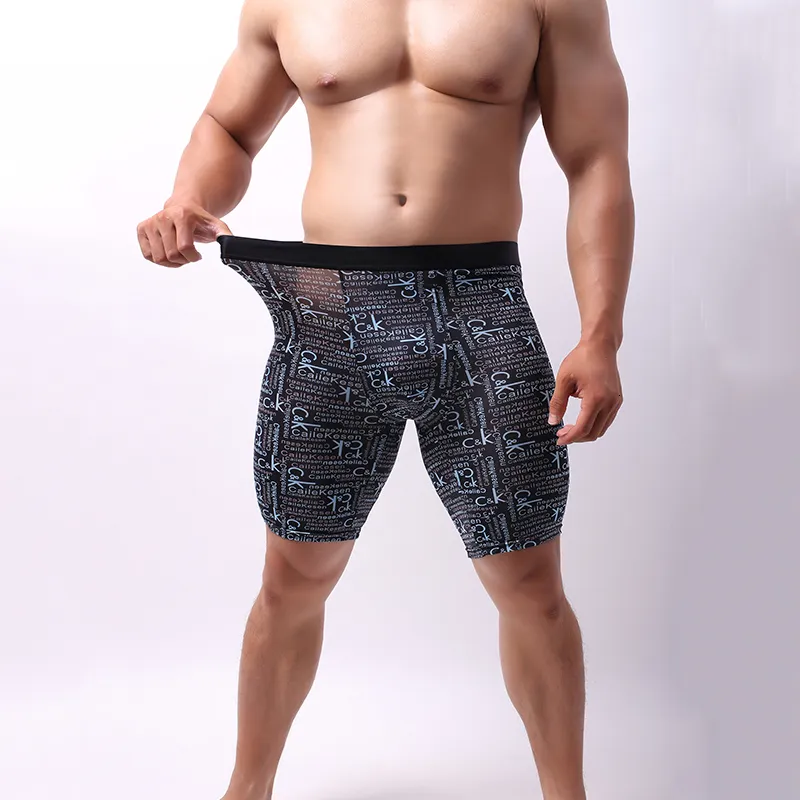 Underpants 3 PcsLot Men Long Plus Size Boxer Shorts Trendy Fashion Soft Breathable Printed Boxing Underwear Men's Ice Silk Pants 230824