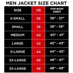 Decrum Mens Jacket Size Chart