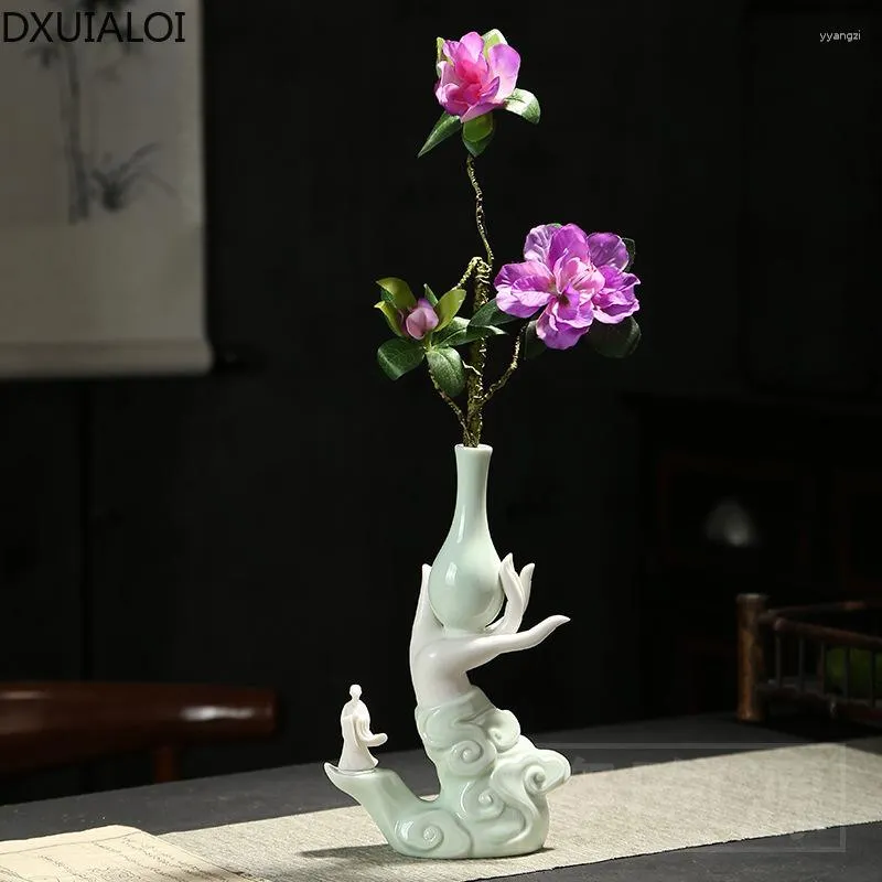 Vasos DXUIALOI Chinês Zen Bergamota Vaso Decoração Sala de estar Flores Secas Arranjo de Flores Desktop Home