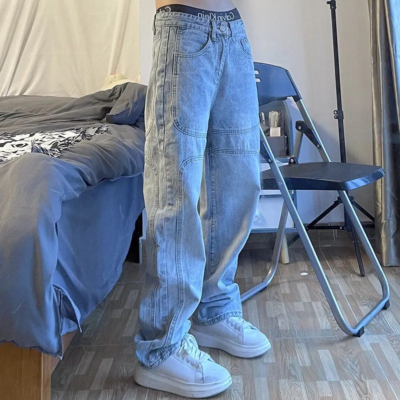 Jeans pour hommes Hommes Jean Pantalon Rétro Lavé Droit WideLeg Lâche Grande Poche Couple Hip Hop Street Denim Mâle 230824