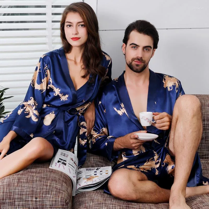 Mens Sleepwear PLUS SIZE Couple Robe Set Print Satin Kimono Bathrobe Gown Women Slip Nightgown Men Loose Homewear Lounge Wear From 19 48 DHgate