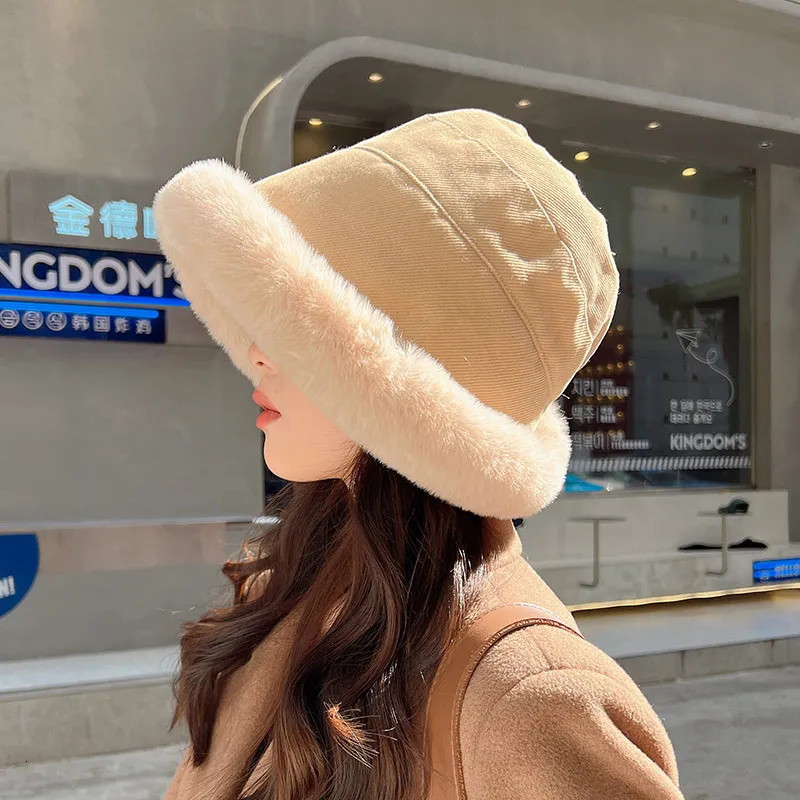 Korean Senior Warm Faux Fur Plush Winter Bucket Hat Womens With Wide Brim  For Autumn And Winter Elegant Fisherman Hat For Women 230824 From Qiyue07,  $8.25