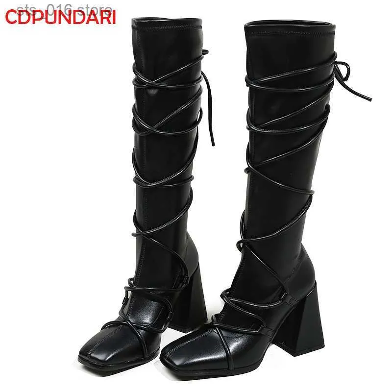 Boots Ladies Black High Heels Stretch Knee High Boots Women Autumn