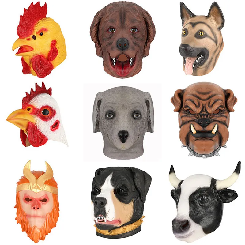 Party Masks Zodiac Animal Chicken Horse Dog Pig Tiger Head Rabbit Mask Latex Costume Halloween Mask Props 230824