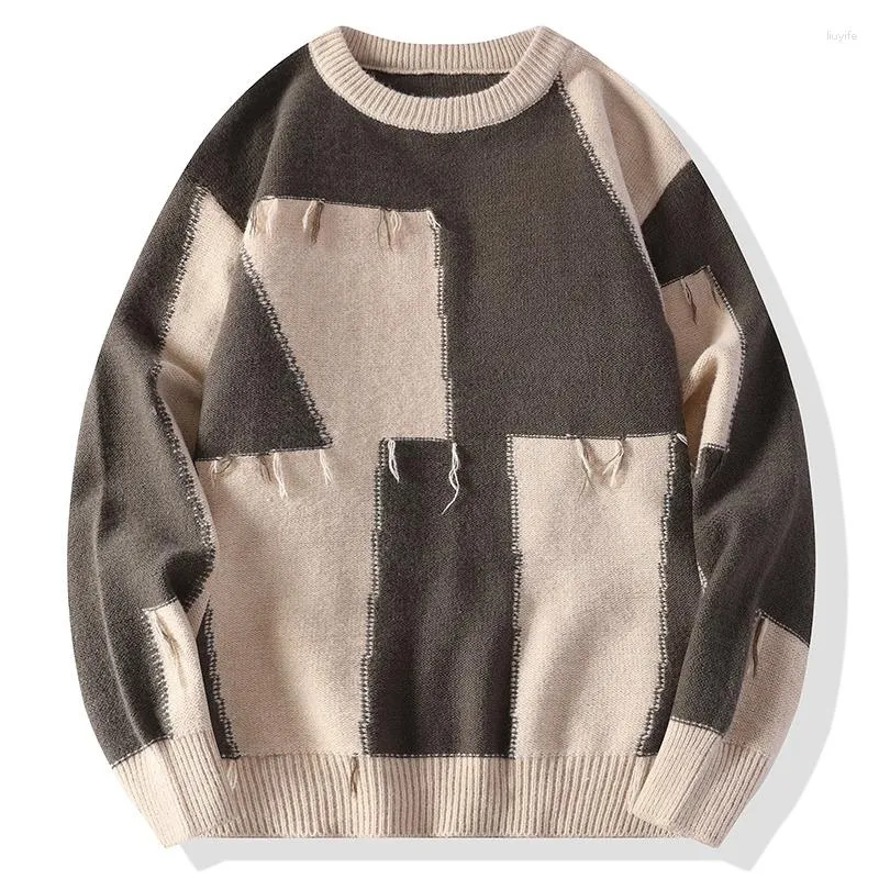 Herensweaters met lange mouwen en patchwork franjes - Trendy en stijlvol breigoed