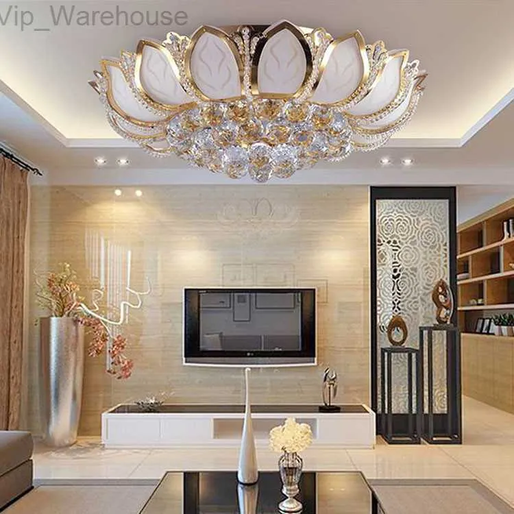 E14 Lotus Flower Modern Ceiling Light With Glass Lampshade Gold Ceiling Lamp for Living Room Bedroom lamparas de techo abajur HKD230825