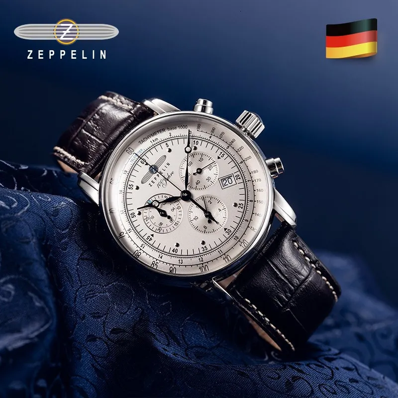 Horloges Zeppelin Horloge Mode Drie Ogen Running Second Multifunctionele Chronograaf Leer Zakelijk Quartz Herenhorloge 230825