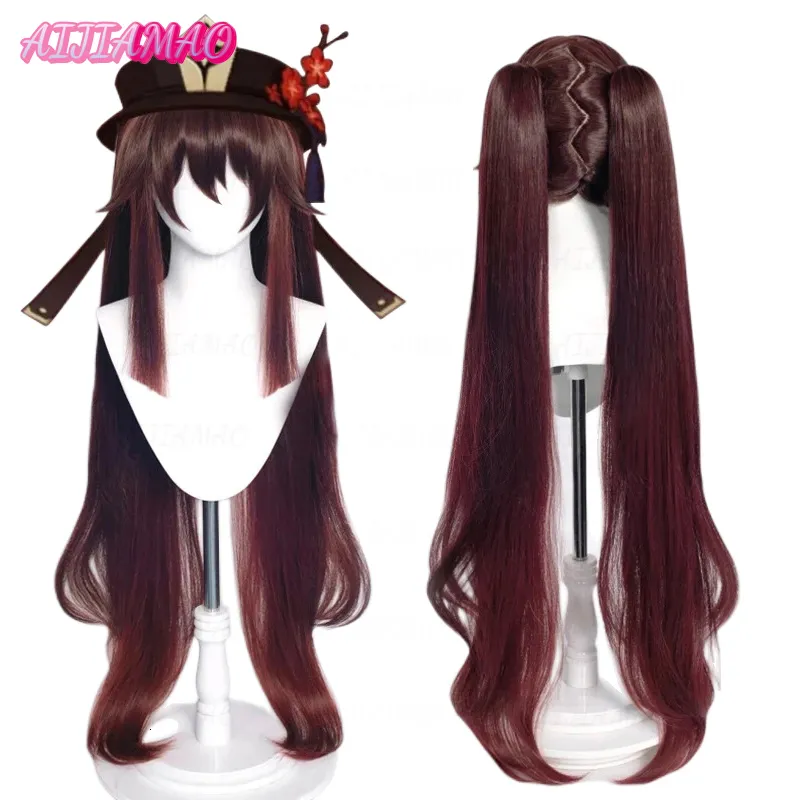 Косплей парики genshin Impact Hutao Cosplay Wig Hu Tao Long Brown Теплостойкость синтетических париков аниме косплей парик парики 230824