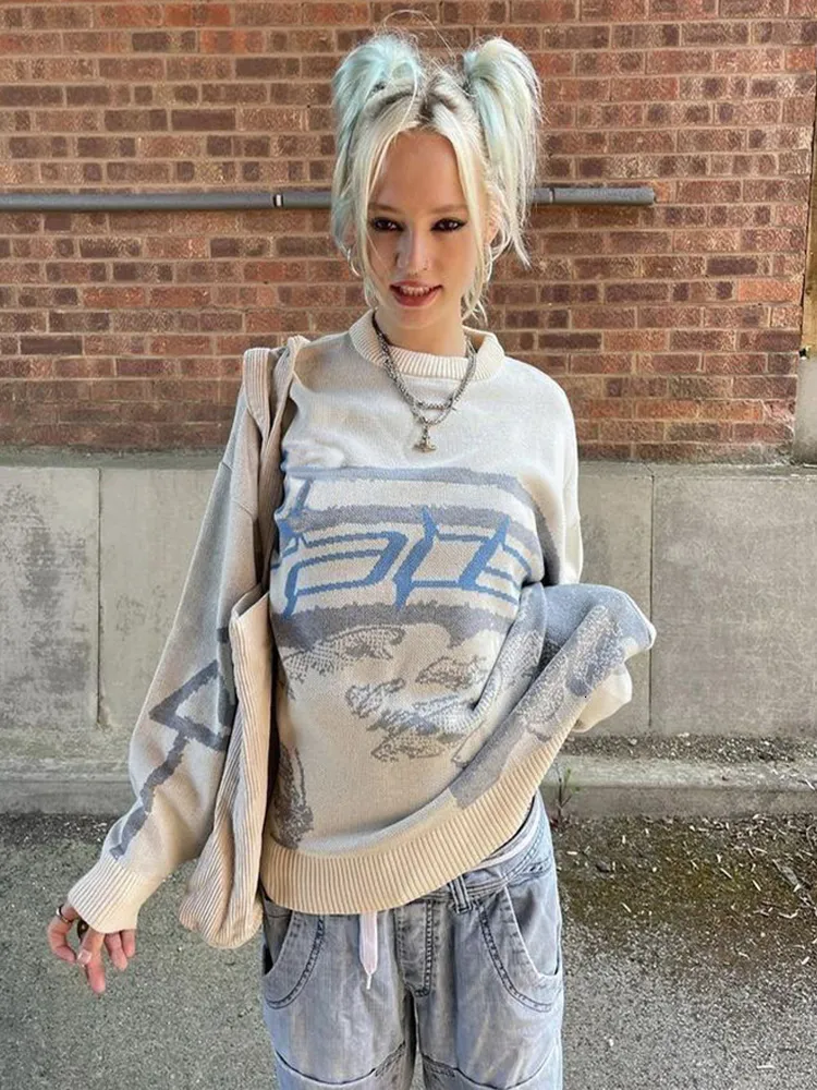 Creative Knitted Womens Vintage Pullovers Sweater Oversized O Neck