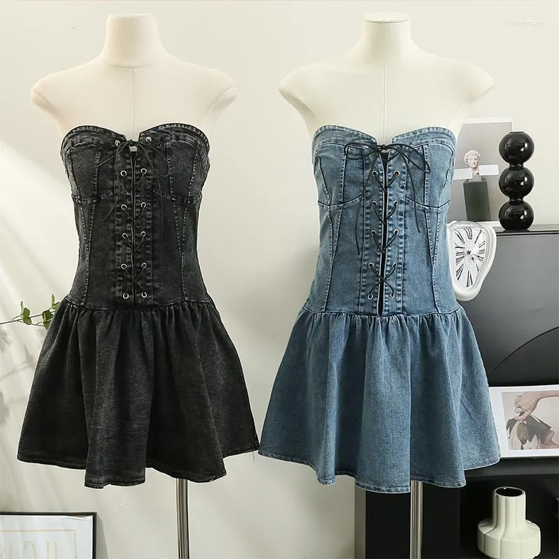 denim bandage dress Safuny s Women's Dress Bandage High Waist Denim Jacket Jean Long Dresses Comfy Casual Dressy Loose Plus Size Lapel Sleeveless Solid Color for Mujer
