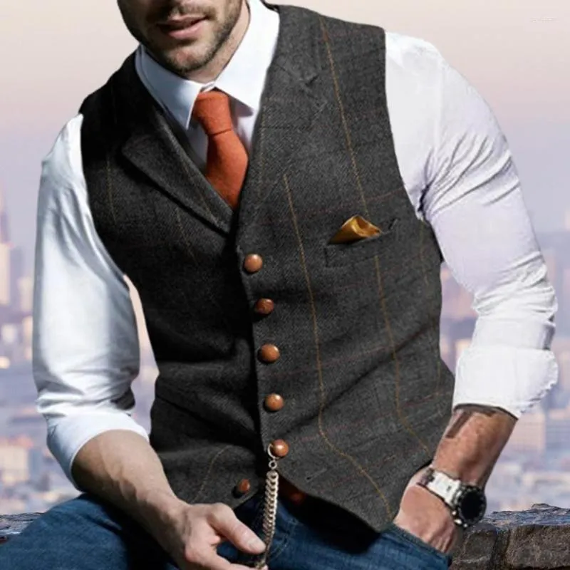 Men's Vests Men Formal Waistcoat Sleeveless Slim Fit Business Style Groom Wedding Vest Single-breasted V Neck Lapel Coat