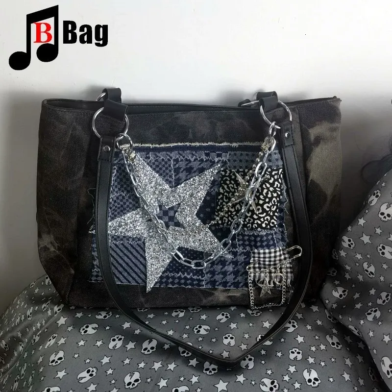 Bolsos de noche Bolsos de hombro Harajuku para mujer Bolsos góticos Bolsos Y2K girl bling star Halloween Cosplay punk tote Bolso gótico para las axilas 230824