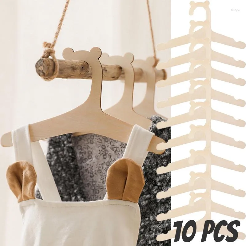 Hangers 10/5pcs Wooden Baby Clothes Tops Washcloths Coat Hanging Racks Towel Doll Holders For Organizer Clothing Decor