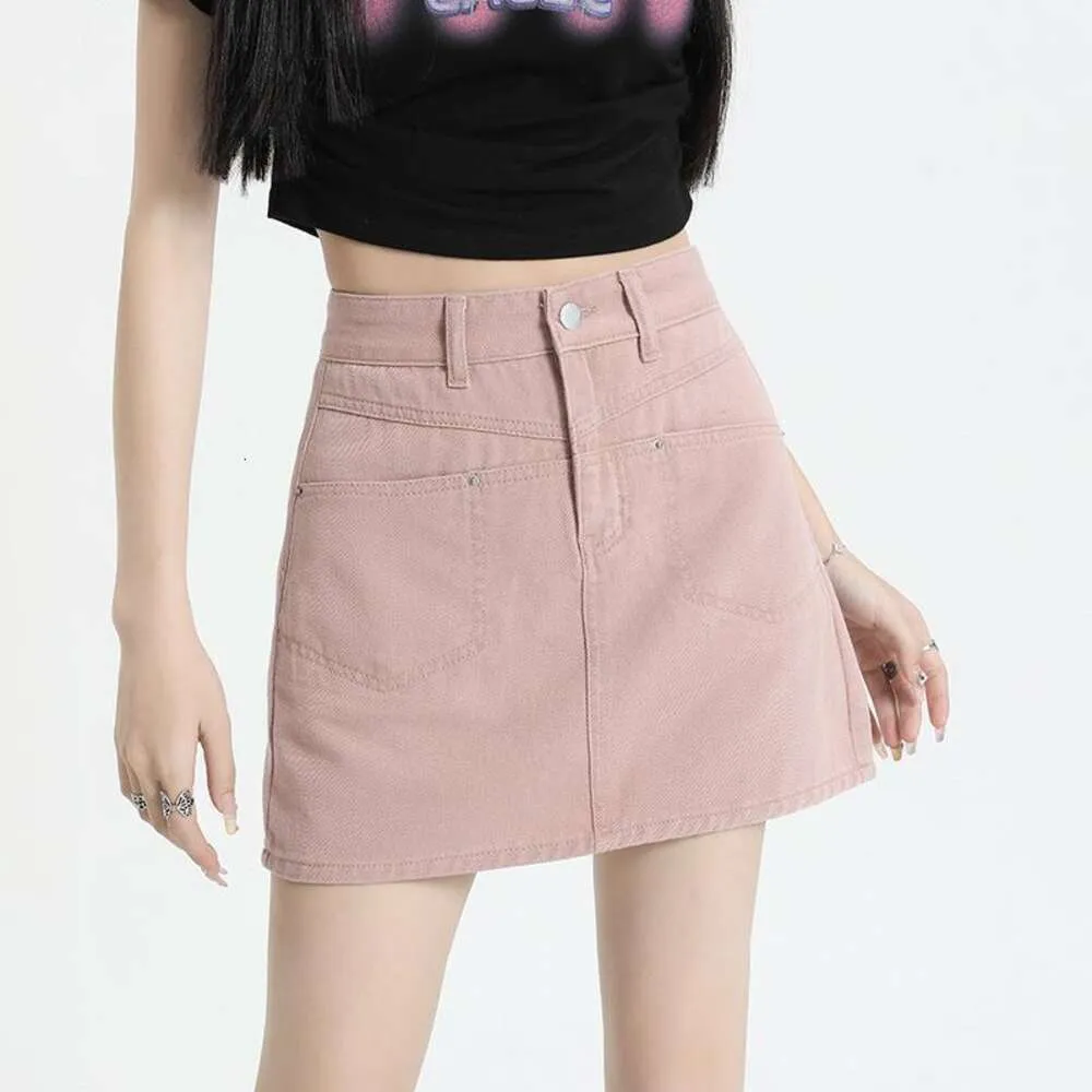 Summer High Waist Slimming Anti Revealing Dirty Pink Denim Skirt for Women