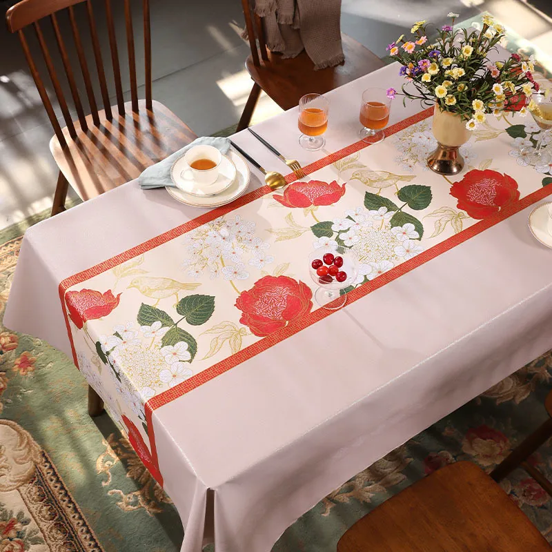 Table Cloth Chinese style tablecloth washable rectangular PVC tablecloth coffee table mat light and luxurious high-end 230824