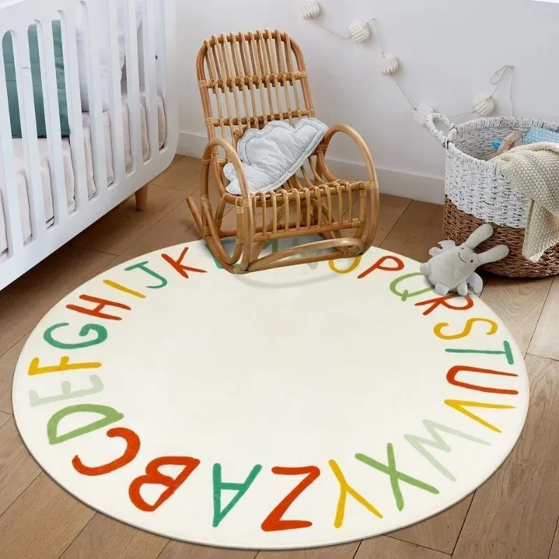 Alphabet Kids Rug - Soft Round Play Mat for Nursery, Plush Bedroom ...