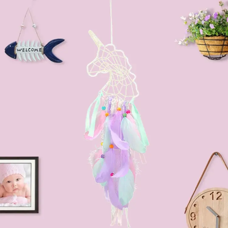 Eenhoorn Dream Catcher Rekwisieten Unicornio Verjaardag Prop DIY Veren Doek Ambachtelijke Muur Hangende Ornamenten Kinderverjaardag Supplies228S