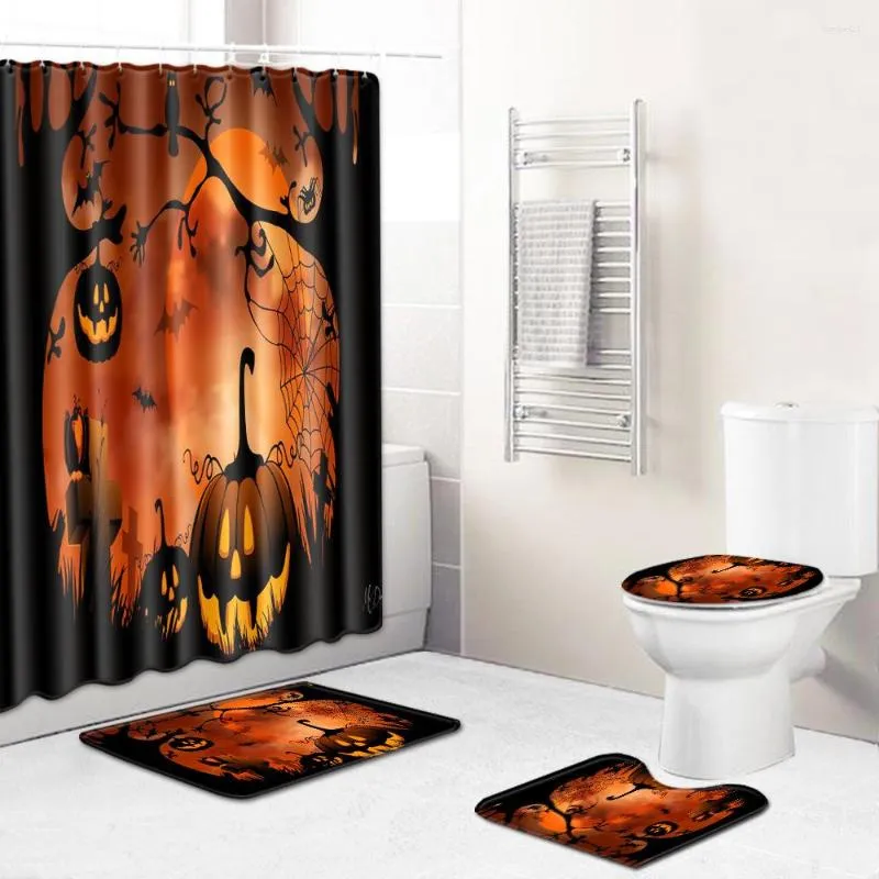 Bath Mats Zeegle Halloween Curtain Shower Non-slip Bathroom Carpet Set Toilet Rug Absorbent Foot Mat Washable