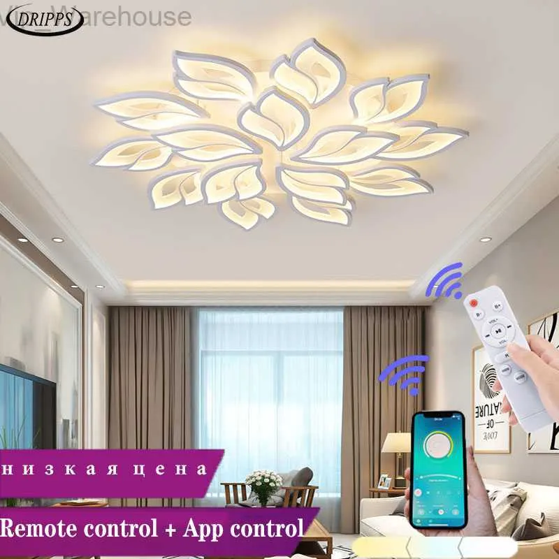 Camera da letto moderna telecomando / APP intelligente soggiorno lampada da soffitto a LED fiore bianco acrilico hotel caffetteria lampada vendite dirette della fabbrica HKD230824