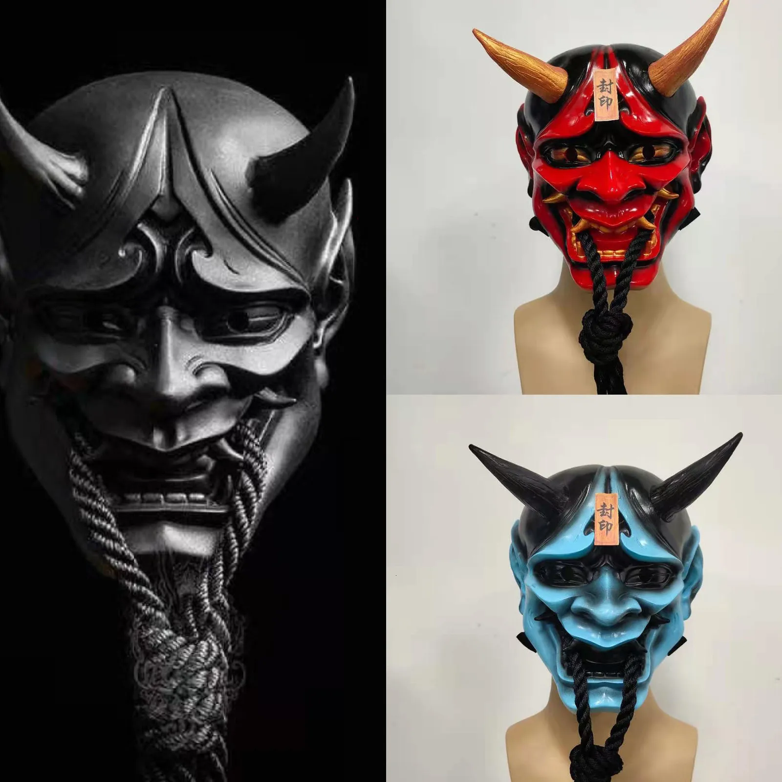 Party Masks Evil Demon Kabuki Samurai Hannya Horn Mask For Adult Men Halloween Carnival Ghost Horror Resin Mask Masquerade Party Masks Props 230824