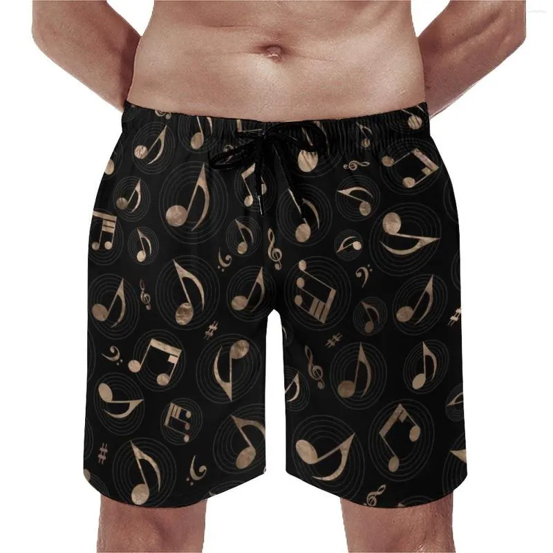 Men's Shorts Music Notes Board Black And Gold Retro Beach Men Pattern Sports Fitness Quick Drying Swimming Trunks Birthday Gift