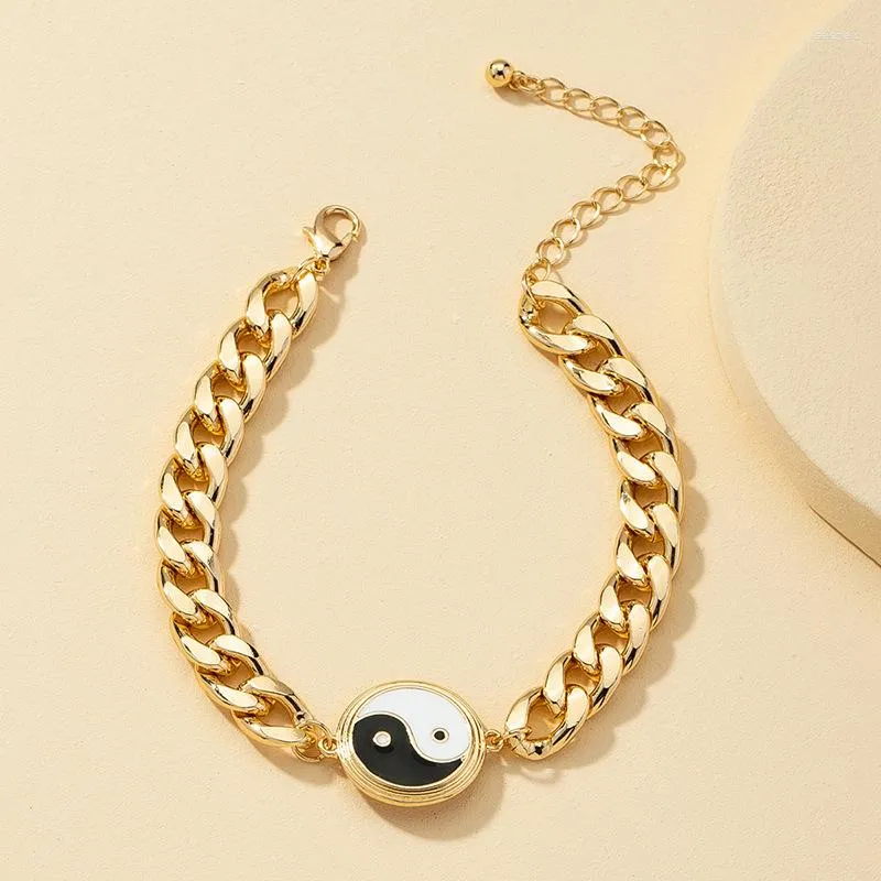Link Bracelets Yin Yang Stainless Steel Men Women Bracelet Plated Gold Chunky Chain Gross Fashion Party Gift Jewelry