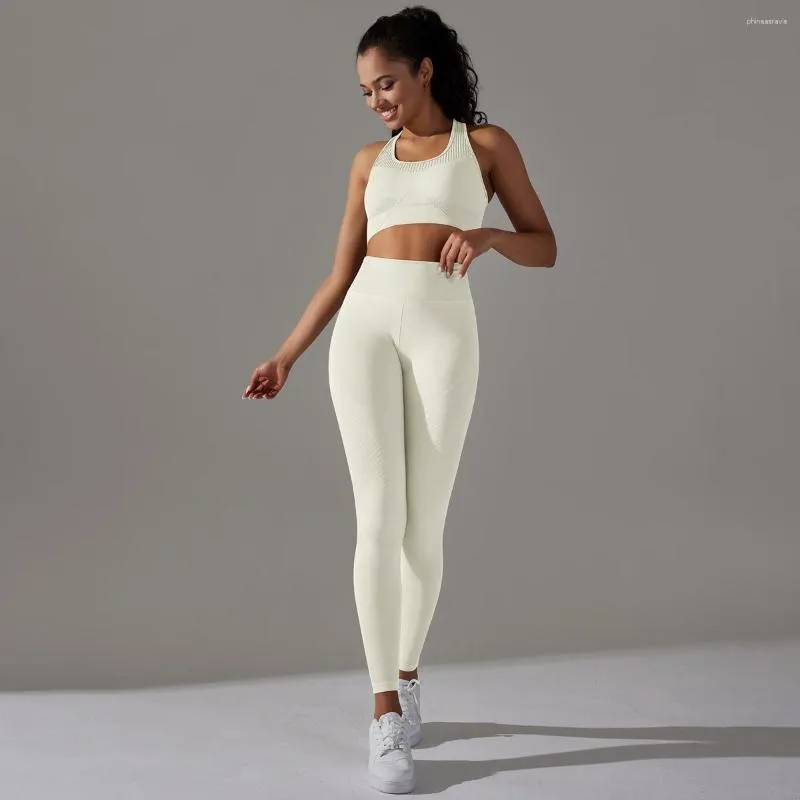 Ensembles actifs ensemble de gymnastique femmes Push Up tenue de Sport pour femme sans couture Yoga costume Fitness vêtements d'entraînement vêtements de Sport Beige vert