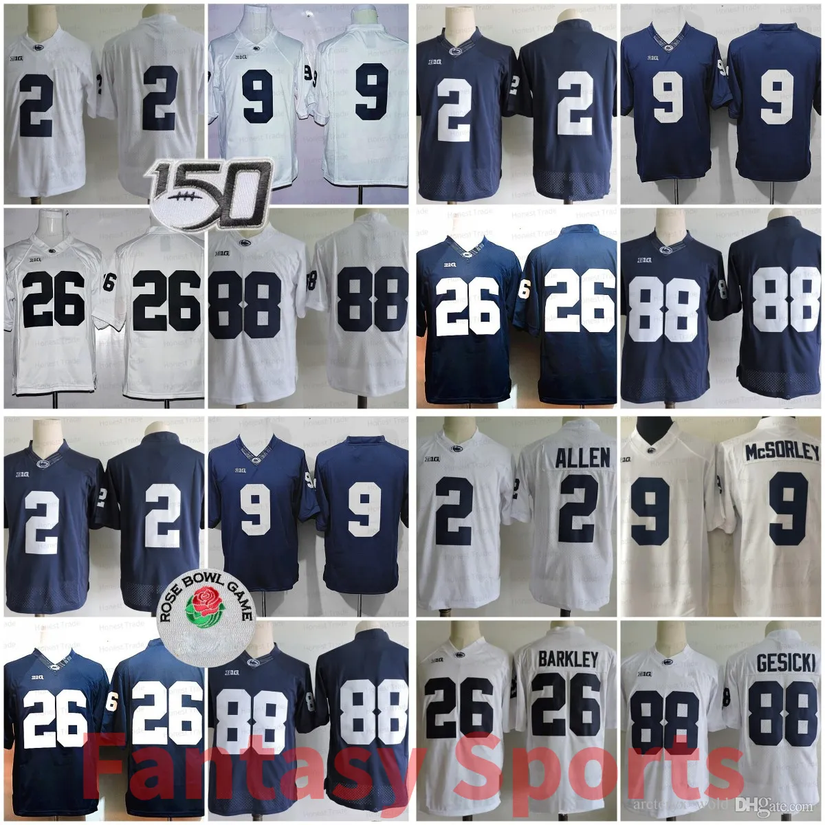 Saquon Barkley 88 Gesicki Maillot de football 9 Trace McSorley 11 Micah Parsons Kaytron Allen Clifford 5 Jahan Dotson Penn State Navy Blanc Maillots pour hommes Rose Patch