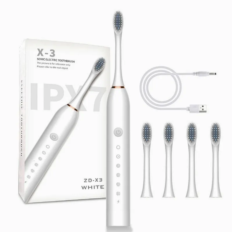 Tandenborstel Elektrische sonische tandenborstel 4 opzetborstels Slimme ultrasone tandheelkundige tanden bleken 6 modus USB-oplader Oplaadbare tandenborstel voor volwassenen 230824