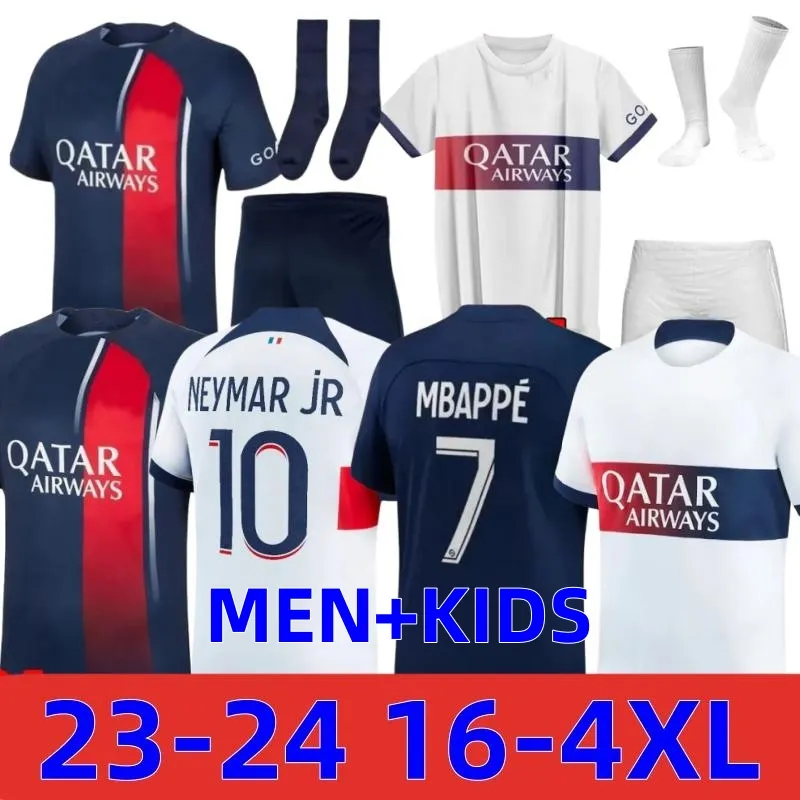 Paris 2023 2024 Camisas de futebol MBAPPE # 7 Hakimi Gonzaloloramos Camisa de futebol Denbelle Verratti Homme Enfant 3XL 4XL Jogador Fãs Versão Uniforme Kids Kit Sets