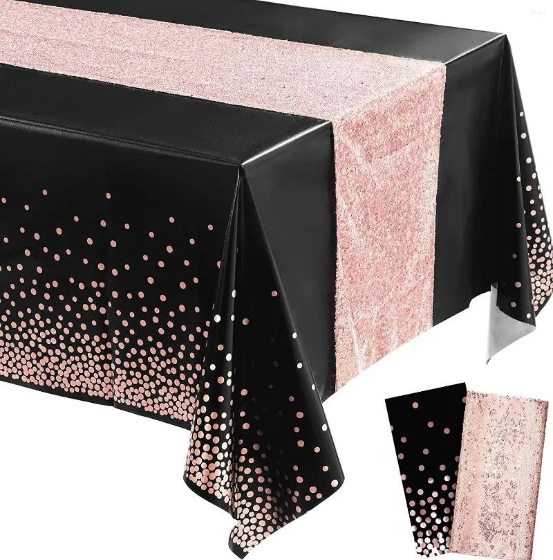 Tovaglia 274 / 137 cm Tovaglia usa e getta in oro rosa 1PC Copri punta in plastica con paillettes per la decorazione della festa di nozze