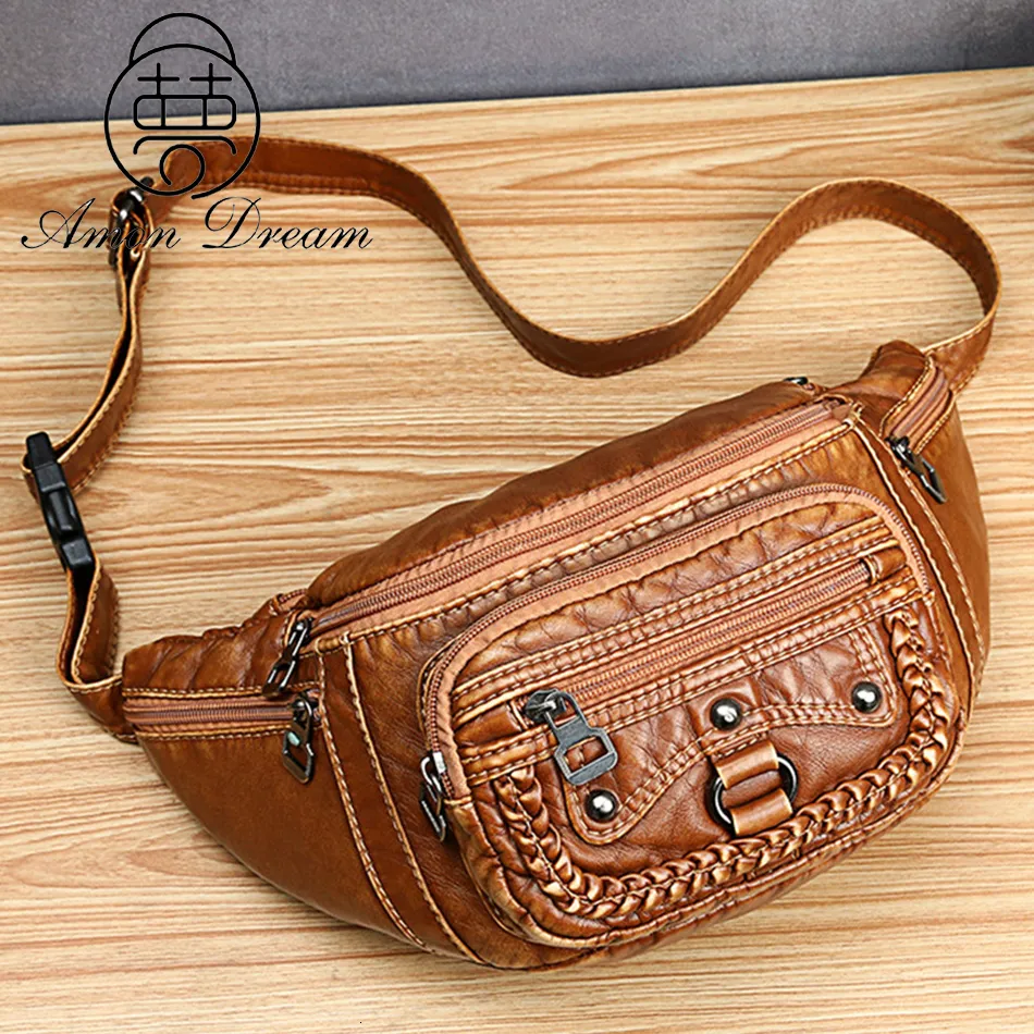 Kvällspåsar Fashion Rivet Belt Midjeväska Designer Fanny Pack Soft Pu Leather Simple Female Telefonfickor Märke Bröst SAC 230824