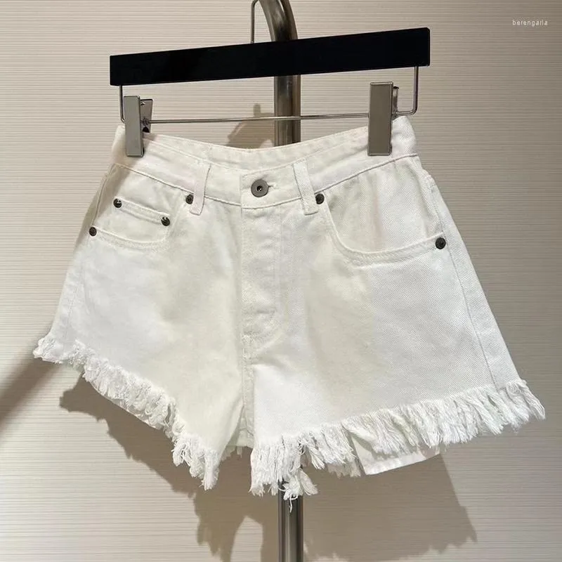 Shorts pour femmes Blanc Taille haute Pantalon à franges 2023 Été Lâche Large Jambe Courte Sexy Dames