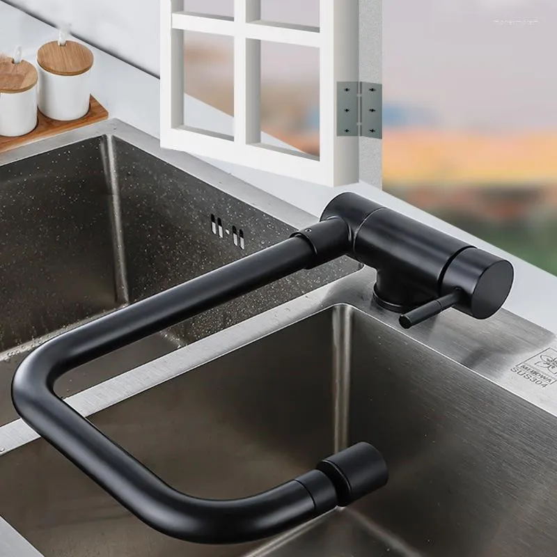 Kitchen Faucets Inner Window Faucet Rotating Folding Down Cold Water Mixer Tap Black Stainless Steel Sink Stream Sprayer Head