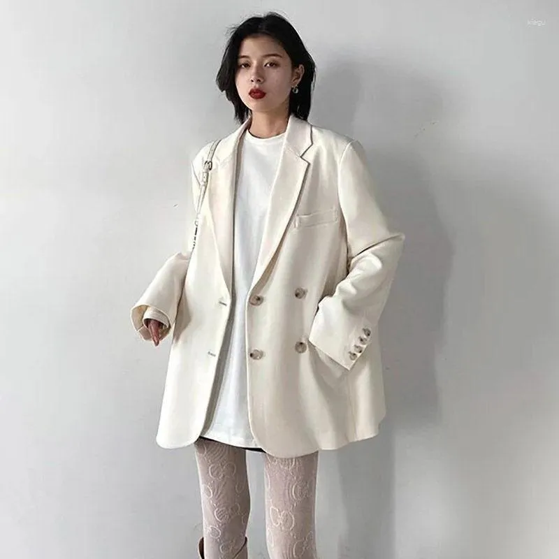 Women's Suits UNXX 2023 Fashion Women Blazer Office Lady Long Sleeve Double-breasted Mid-length Casual Coat Ladies Outerwear Stylish Y2k