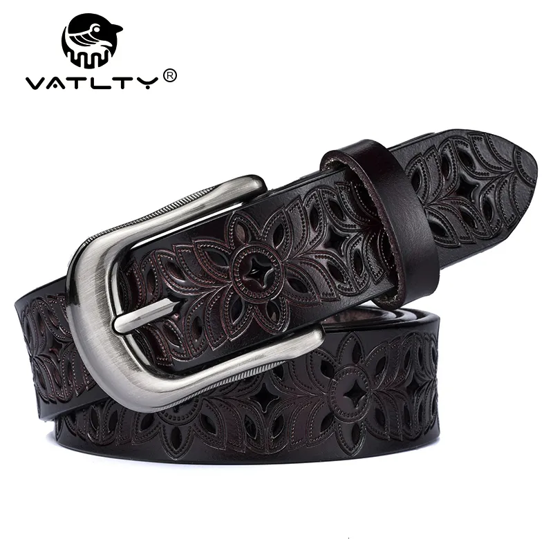 Ceintures de chaîne de taille VATLTY mode ceinture en cuir creux pour femme boucle en métal solide pantalon en peau de vache naturelle marron jean femme ZK094 230825