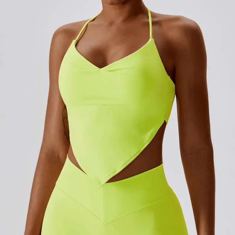 Kvinnors tankar Camis Kvinnor Crop Top Backless Sexy Lycra Gym Yoga för sommarsportkläder Pink Lime Green Haut Femme Deportivos Mujer