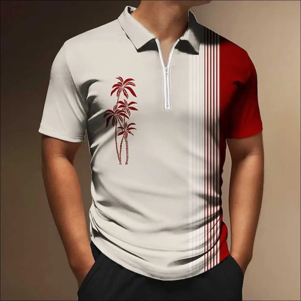 3D Printed Mens Zippered Golf Polos For Men Short Sleeved 3D Printed Mens Zippered Golf Polos For Men Short Sleeved