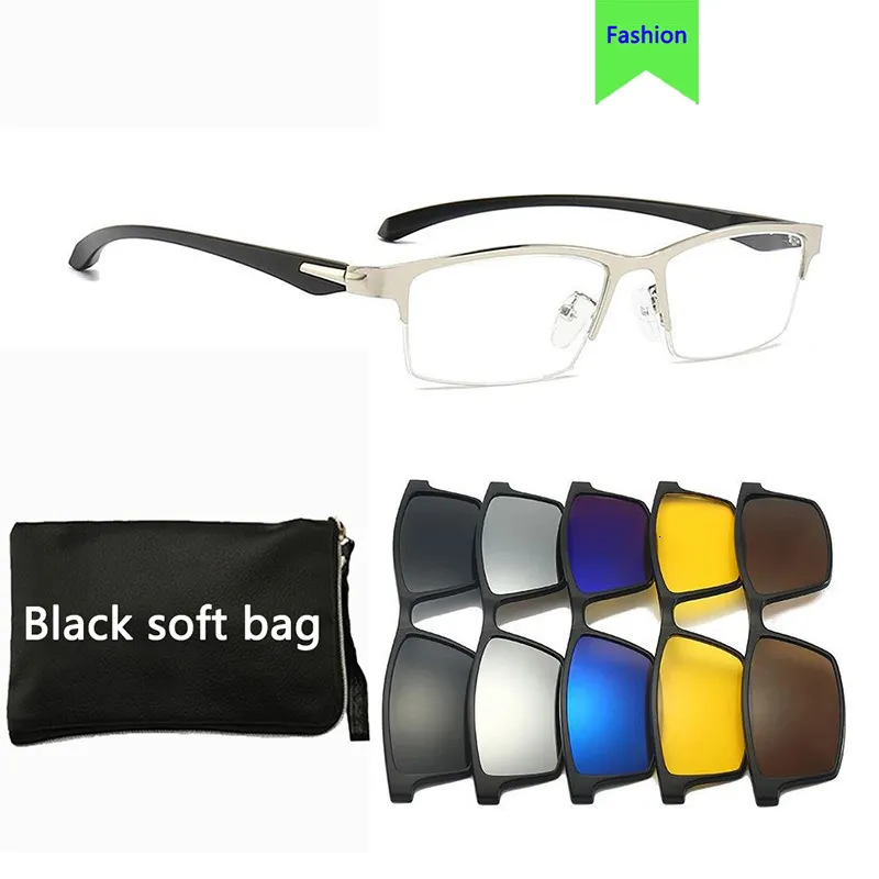 サングラス5 in 1長方形マグネットサングラス男性のためのメガネの偏光クリップ
