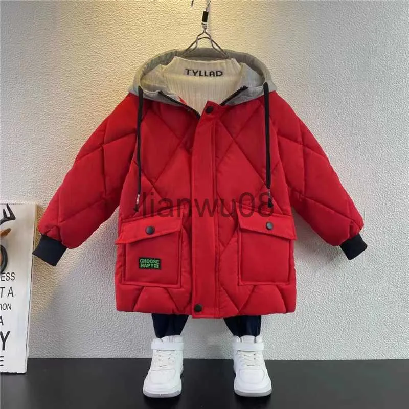 Вниз по пальто новая зимняя хлопчатобумажная одежда для мальчиков теплые капюшоны на молнии верхняя одежда детская парка снежного сушита 714 лет x0825