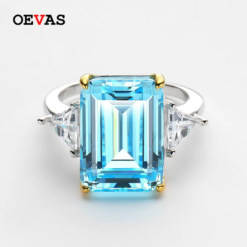 Wedding Rings OEVAS 100% 925 Sterling Silver Sparkling 10*14mm Aquamarine 5A Zircon Rings For Women Party High Carbon Diamond Fine Jewelry 230824