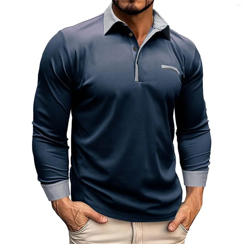 Chemises décontractées pour hommes Active Wear Chemise contrastée à manches longues avec fond Henley pour hommes grand coton ultra