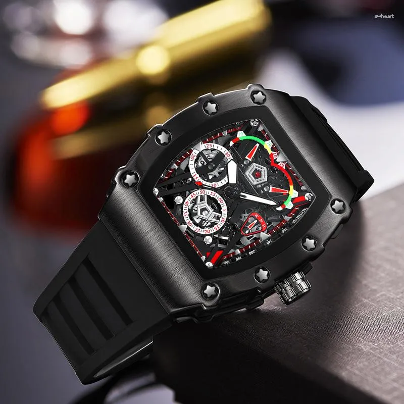 Wristwatches Luxury Skeleton Men's Original Quartz Watch Waterproof Luminous Barrel Silicone Clock Fashion Racing Sport Outdoors Wristwatch