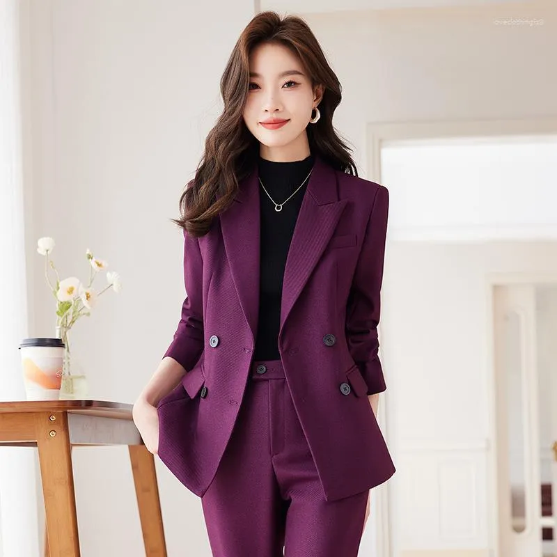 Womens Two Piece Pants High Quality Pink Black Purple Pant Suit