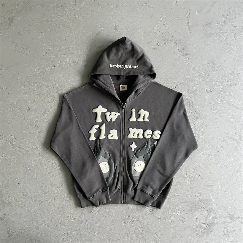 DHgate.com:Mens Cotton-Blend Twin Flames Zip-Up Hoodie and