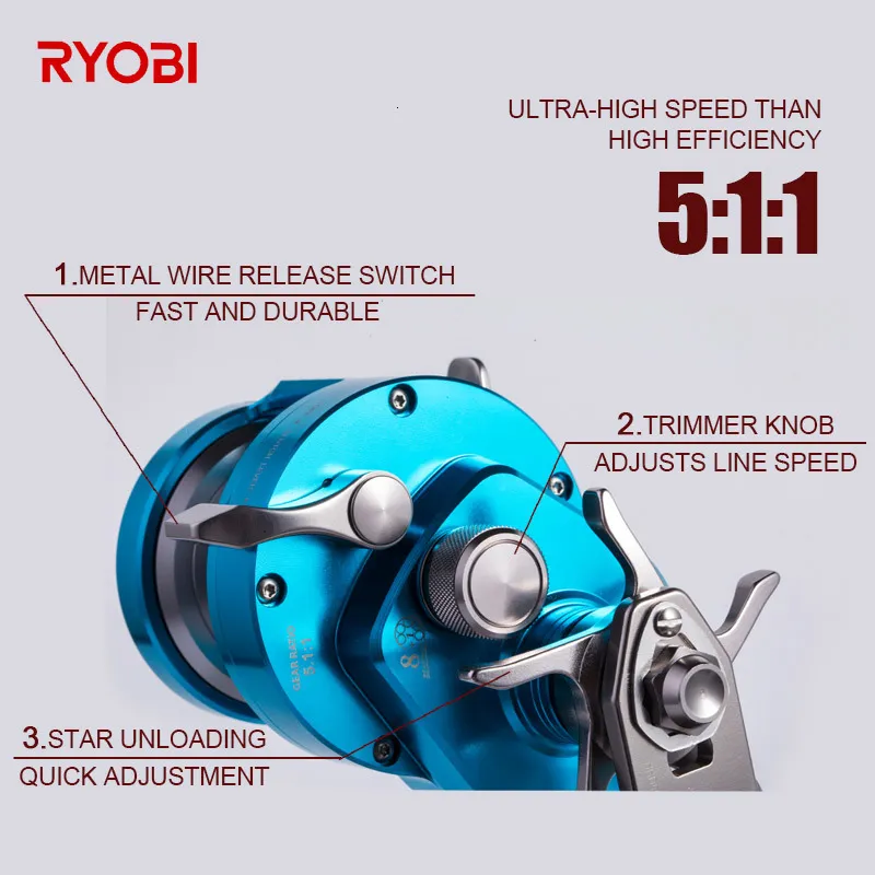 Moulinet De Pêche Ryobi RANMI Baitcasting - Sel, Ratio 6.8:1, Frein 12kg, 10+1 Roulements - Neuf