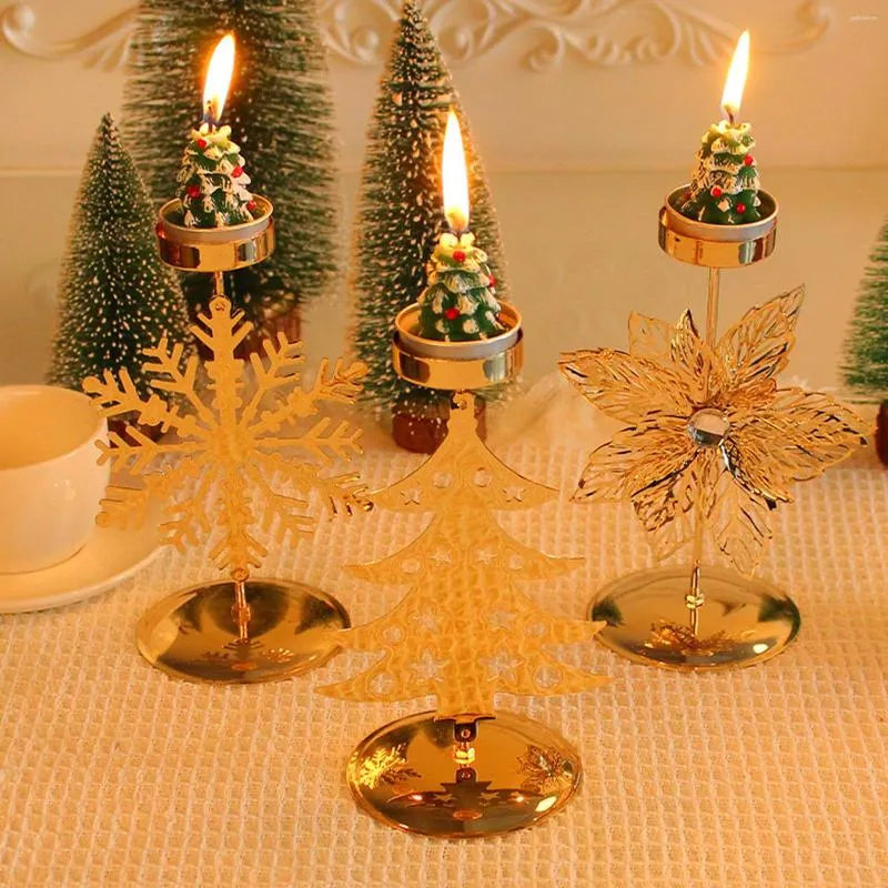 Ljusstakar guldjärnhållare romantisk jul ljusstake dekorationer för hemljus middag fest