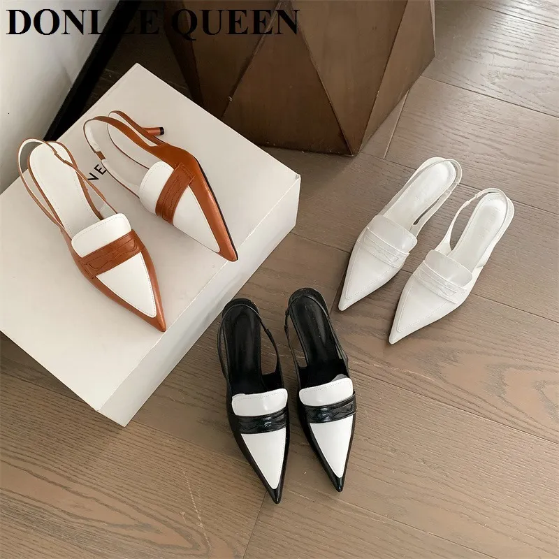 Sandalen Marke Frauen Sandale Close Toe Slingback Pumps Dünne Ferse Schuhe Mode Hohl Spitze Zehen Mule Französisch Britischen Stil Mujer 230824