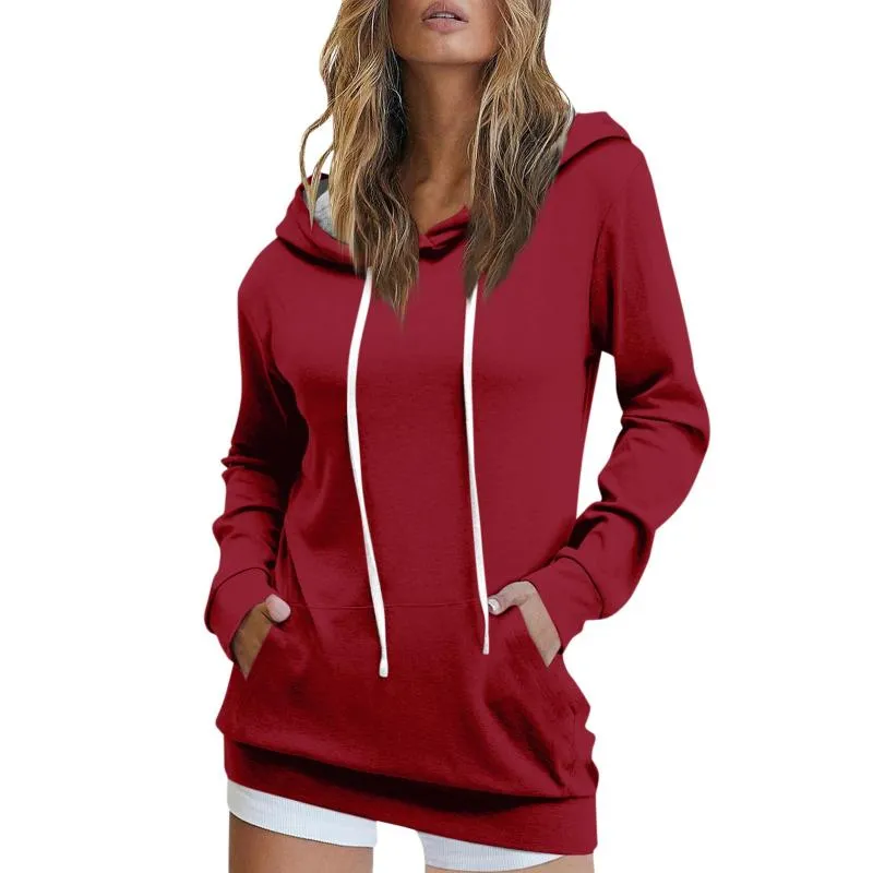 Womens Casual Fashion Red Hoodie Women With Long Sleeves And
