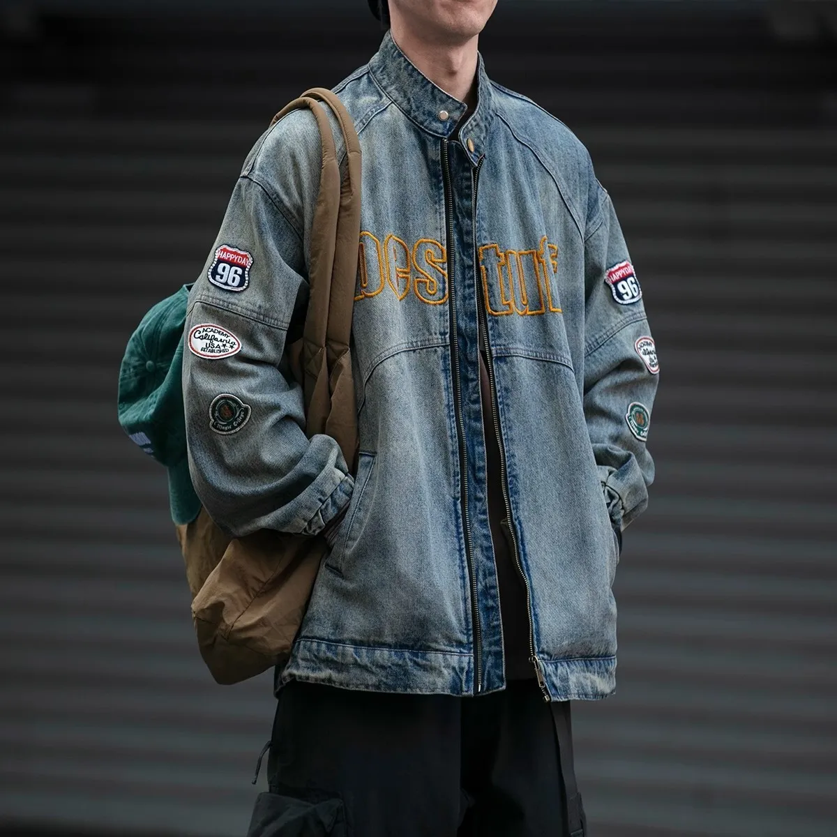 argue　baseball denim wide shirt jacket DHgate.com:Mens Denim Jacket, Vintage Embroidered Varsity